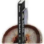 JIC Gem 1 Pair( 6 to 8 lbs) Natural Agate Bookends Decorative Geode Book Ends for Heavy Books with Rubber Bumpers Crystal Bookends for Shelves and Off