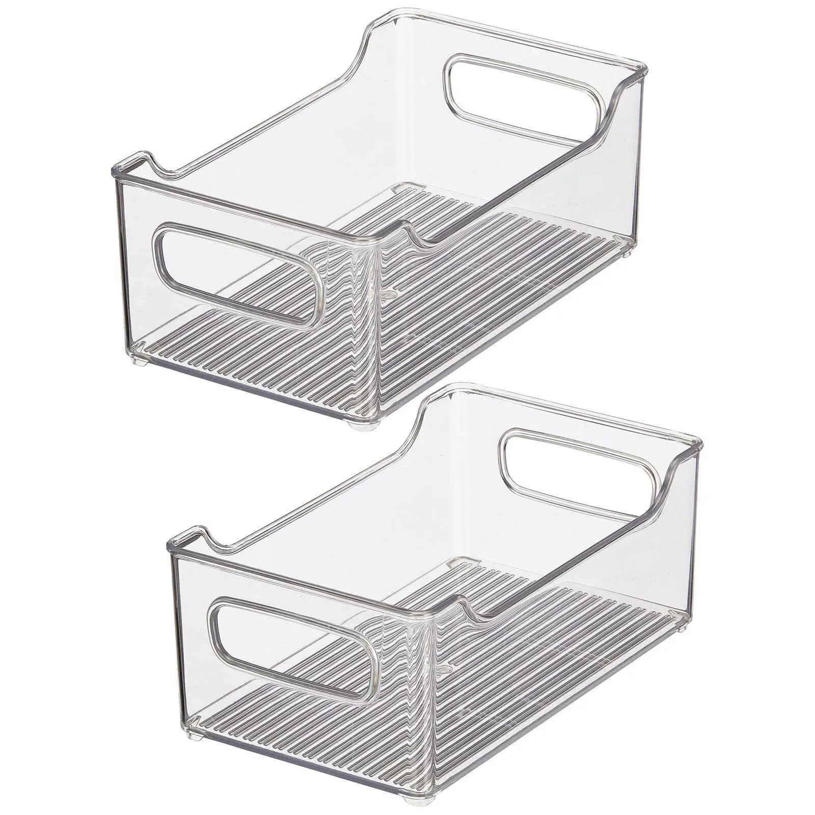 mDesign Modern Plastic Open Front Dip Storage Organizer Bin Basket with Built-In Handles for Kitchen Organizing, Fridge Shelf, Cubby, Cabinet, or Pantry Organization, Ligne Collection - 2 Pack - Clear