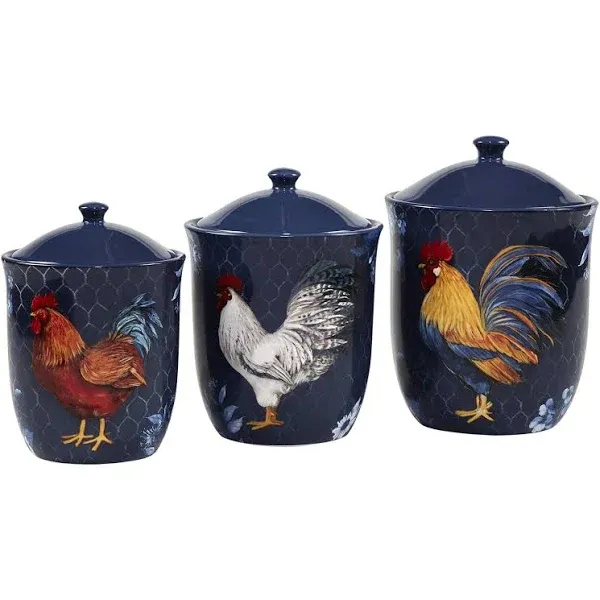 Certified International Indigo Rooster 3-Piece Canister Set