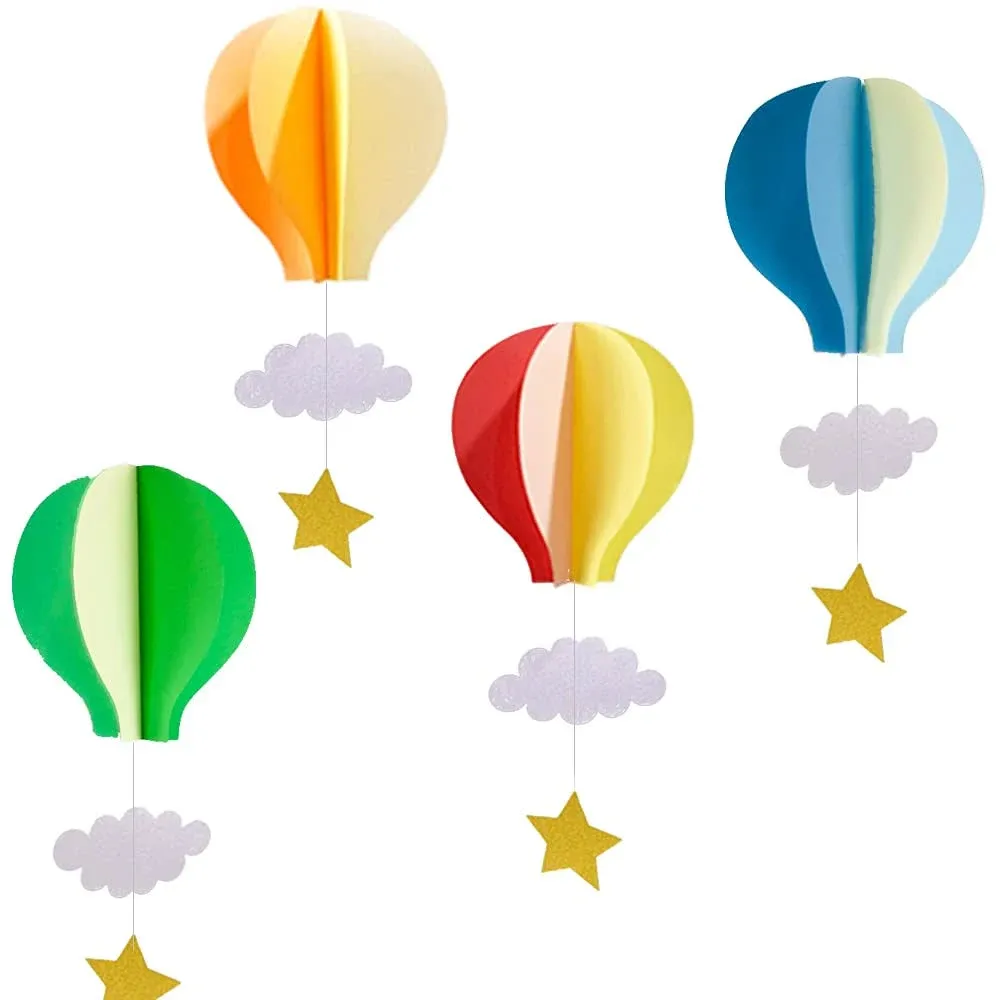 Colorful Hot Air Balloon Hanging Paper Decoration(4pack)- Large Hot Air Balloon ...