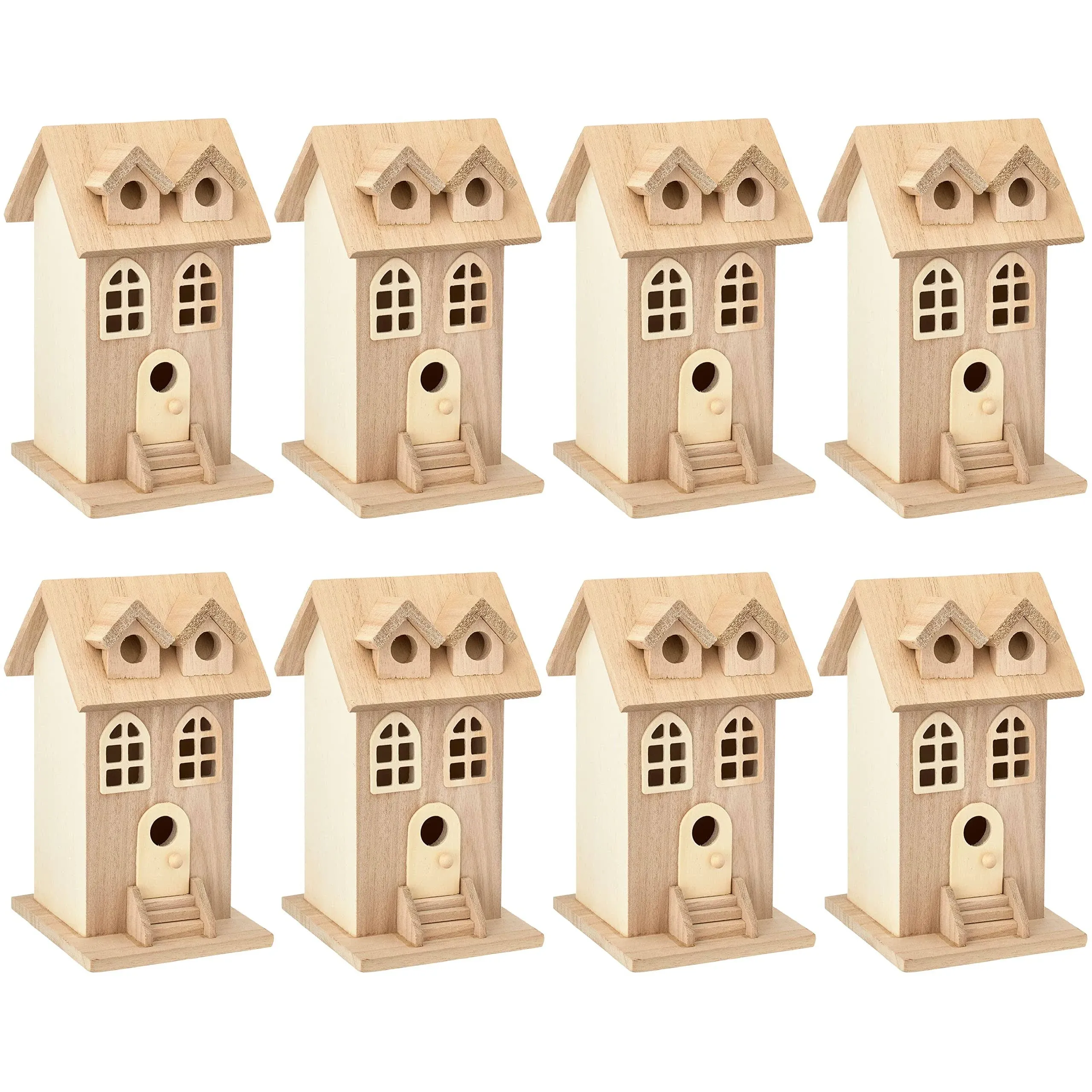 7.5" Wooden Townhouse Birdhouse by Make Market - Unfinished Birdhouse Made of 100% Wood, Outdoor Nesting Boxes - Bulk 8 Pack