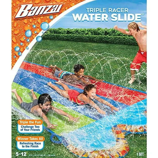 Banzai Triple Racer 16 Ft Water Slide-with 3 bodyboards included, Multicolor