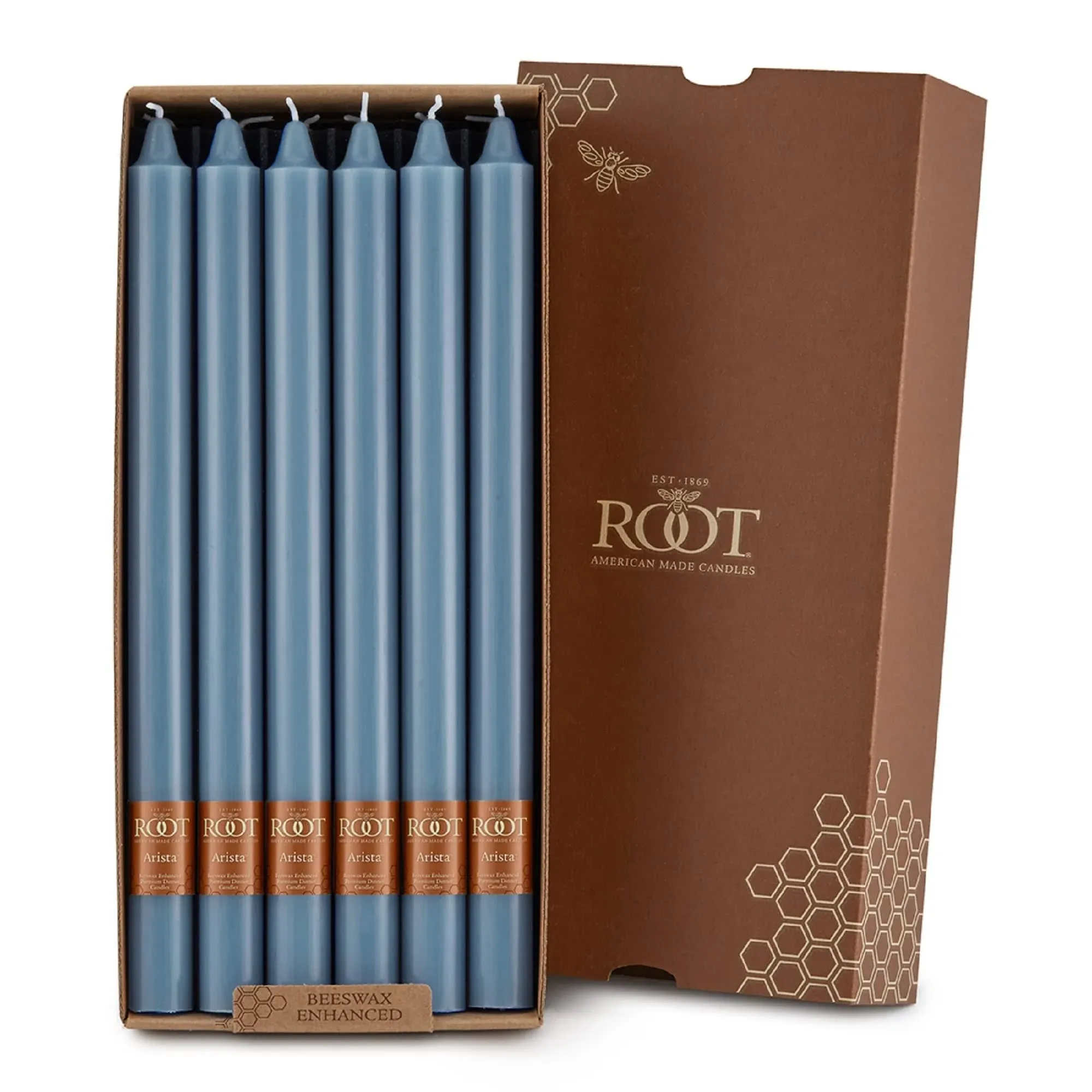 Root Smooth Arista Candles 12&#034;, Williamsburg Blue - Box of 12 (82433)