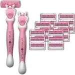 DreamGenius Razors for Women Shaving,6-Blade Includes 2 Handles and 19 Refills,Value Shaver Pack, Non-Slip Travel Carry,Pink