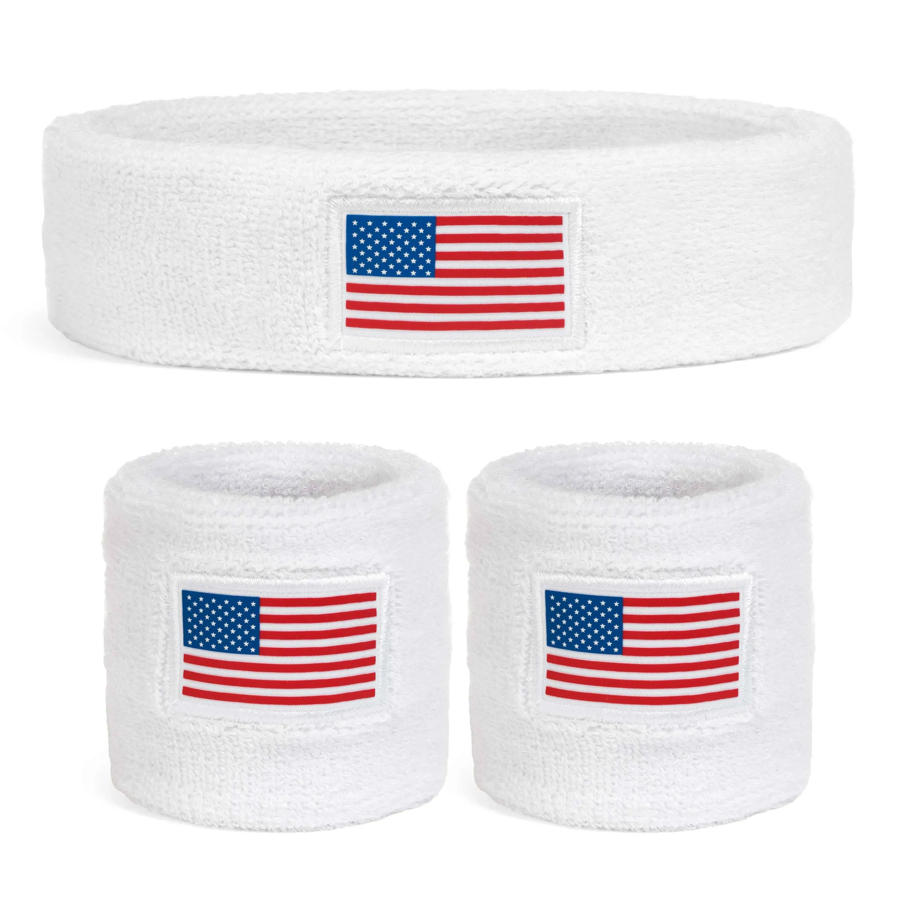 Suddora USA Headband & Wristbands Set (Includes 2 Wrist & 1 Head Sweatband)