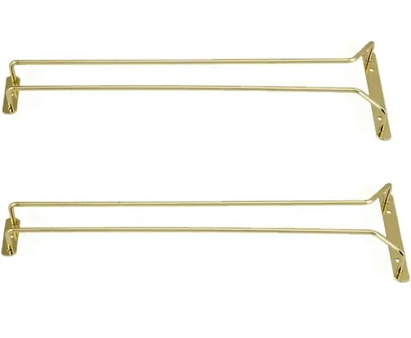 Set of 2-16-Inch Long, Wine Glass Rack, Wire Hanging Rack, Wine Glass Hanging Rack, Wire Wine Glass Hanger Rack, Stemware Rack, Under Cabinet, Brass Finish (Brass)