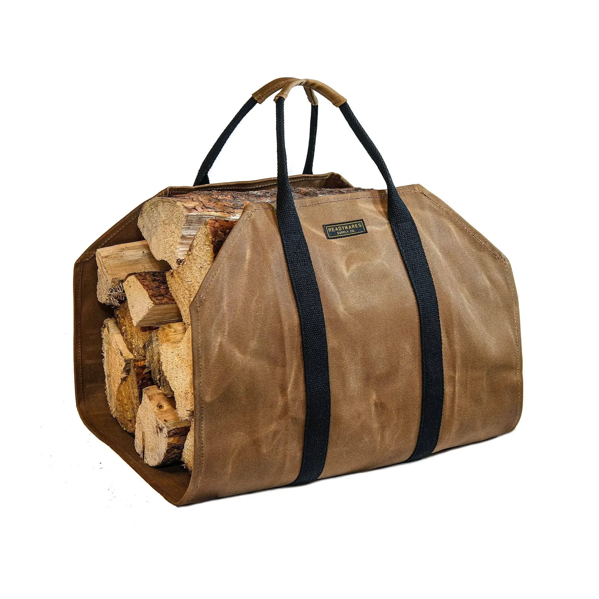 Waxed Canvas Firewood Carrier, Heavy Duty Firewood Log Carrier, Classic Durable Design Tan