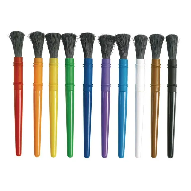 Colorations Plastic Handle Chubby Paint Brushes with Nylon Bristles - Set of 10