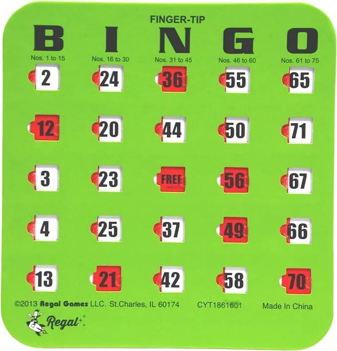 Regal Bingo Bulk Bingo Cards with Sliding Windows - Reusable Large Print Bingo Game Cards for Adults Large Group - 25 Pack, Green