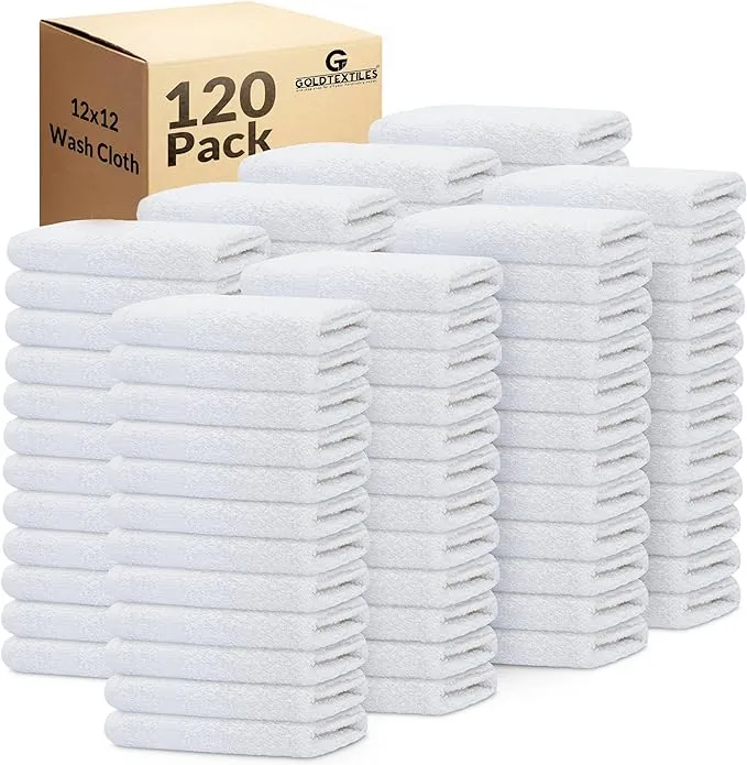 GOLD TEXTILES 24 Pack Economy White Washcloths Set (12x12 inches) - Cotton Blend Commercial Grade Cleaning Rags, Quick Drying & Soft Face Cloths, Fingertip Towels for Bathroom, Spa, Gym, and Kitchen