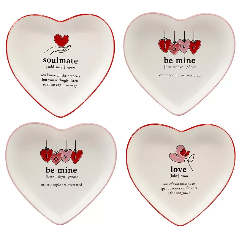 Certified International Valentines Day Set of 4 Heart Shaped Plates, Multi