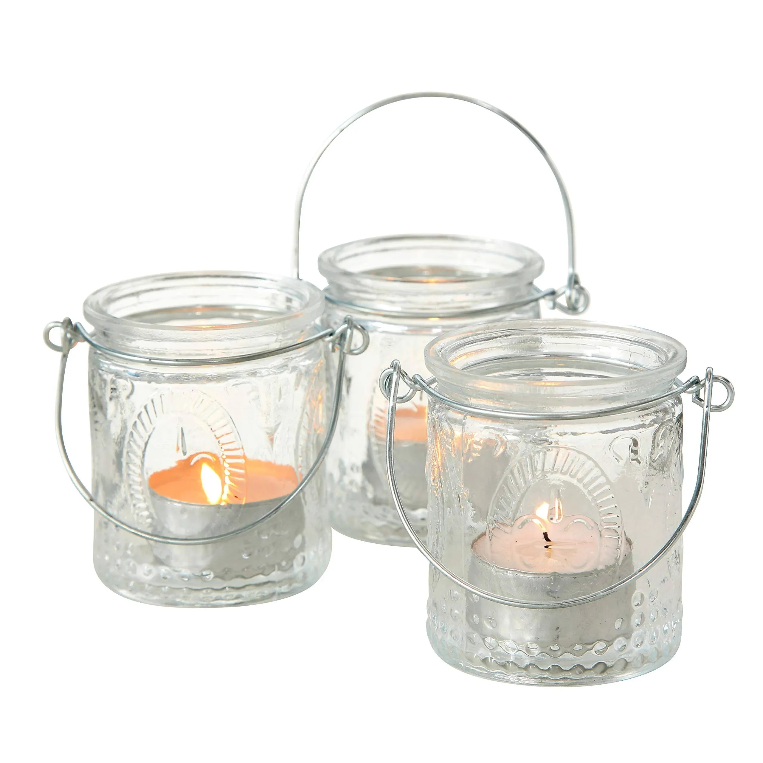 3 Piece Fleur Di Lise Clear Glass Votive Candle Holder Set