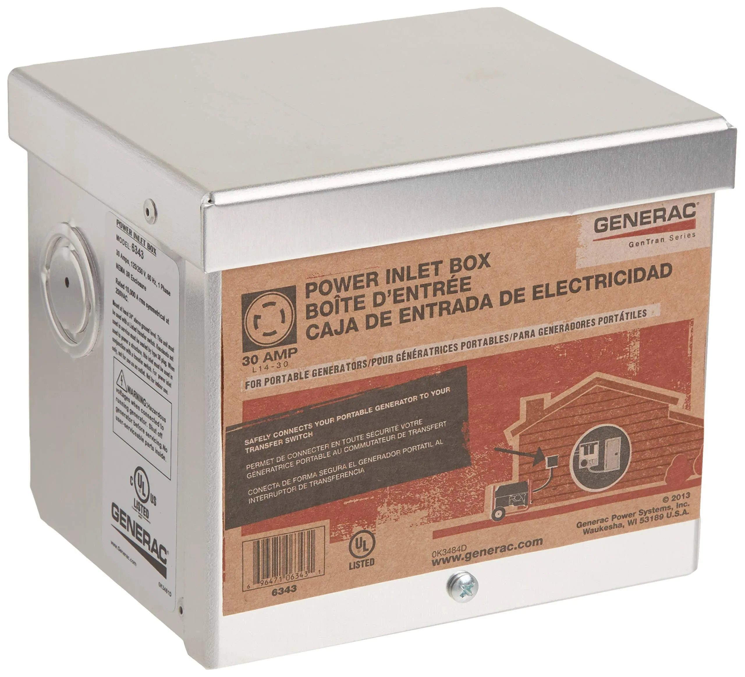 Generac 6343 Generator Power Inlet Box, Aluminum, 30A - Quantity 1