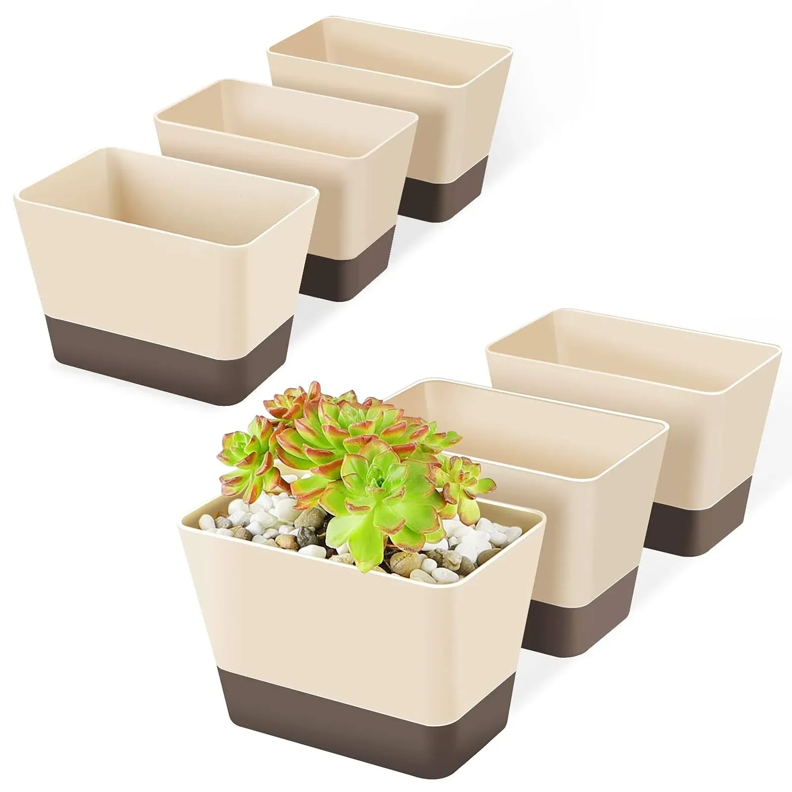 GREANER Indoor Planter Pots with Drainage, 6 Pack 6x3.8 inch Herb Window Boxes ...