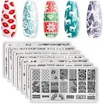 Born Pretty Nail Stamping Plates Set Plaid Flowers Leaves Lace Nail Art Image Plates Spring into Winter Stamp Templates Kit Image Manicuring DIY Printing Tools 8PCS