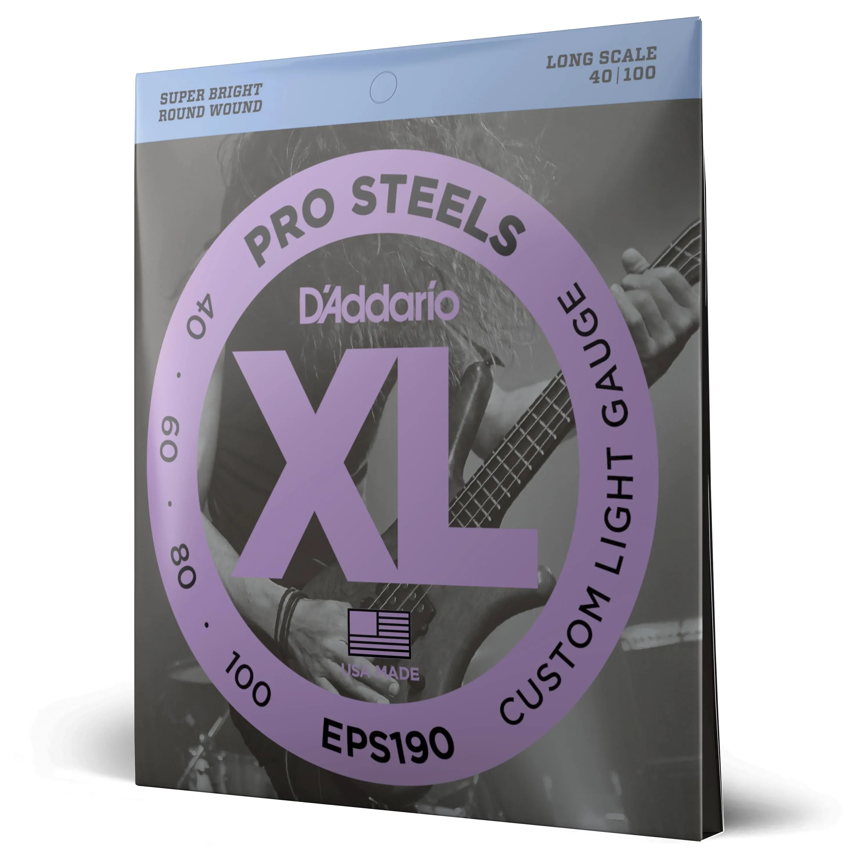 D'Addario EPS190 ProSteels Bass Guitar Strings Custom Light 40-100 Long