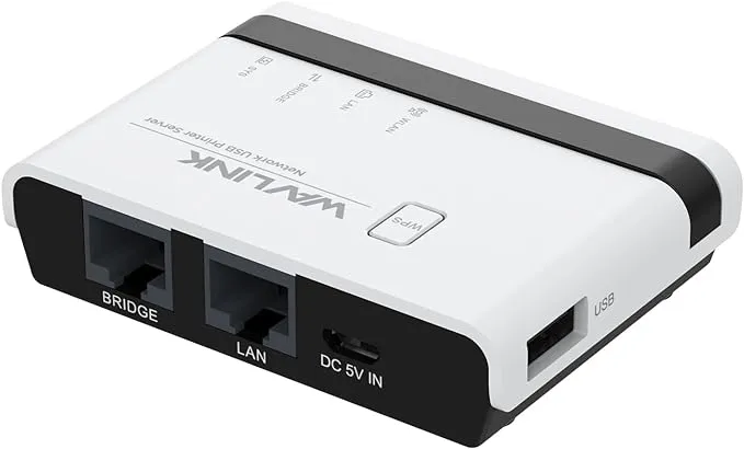 WAVLINK USB Wireless Print Server, Print Server with 10/100Mbps LAN/Bridge, 480Mbps USB2.0, Support Wired/Wireless/Standalone Modes, Compatible with Windows/Mac and All RAW-Supported Printers