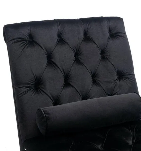 24KF Modern Upholstered Tufted Velvet Chaise Longue Chair, Comfortable Fashional Living Room Chaise Chairs -Black