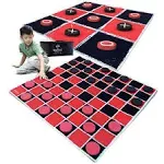 SWOOC Games - 2-in-1 Vintage Giant Checkers & Tic Tac Toe Game with Mat ( 4ft x 4ft ) - 100% Machine-Washable Canvas with 5 Big