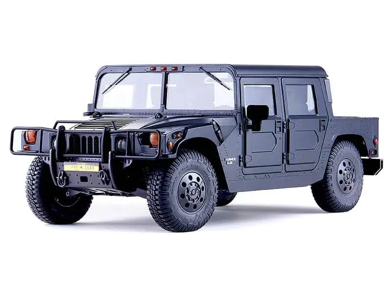 EAZYRC X FMS 1/12 GM Hummer H1 Military RC Truck with Officially Licensed, 8+KM/h 2WD 4WD 3 Speed Transmission All Terrain Model Car with 2.4 Ghz 7CH Remote Control,Led Light (No Battery) (Yellow)