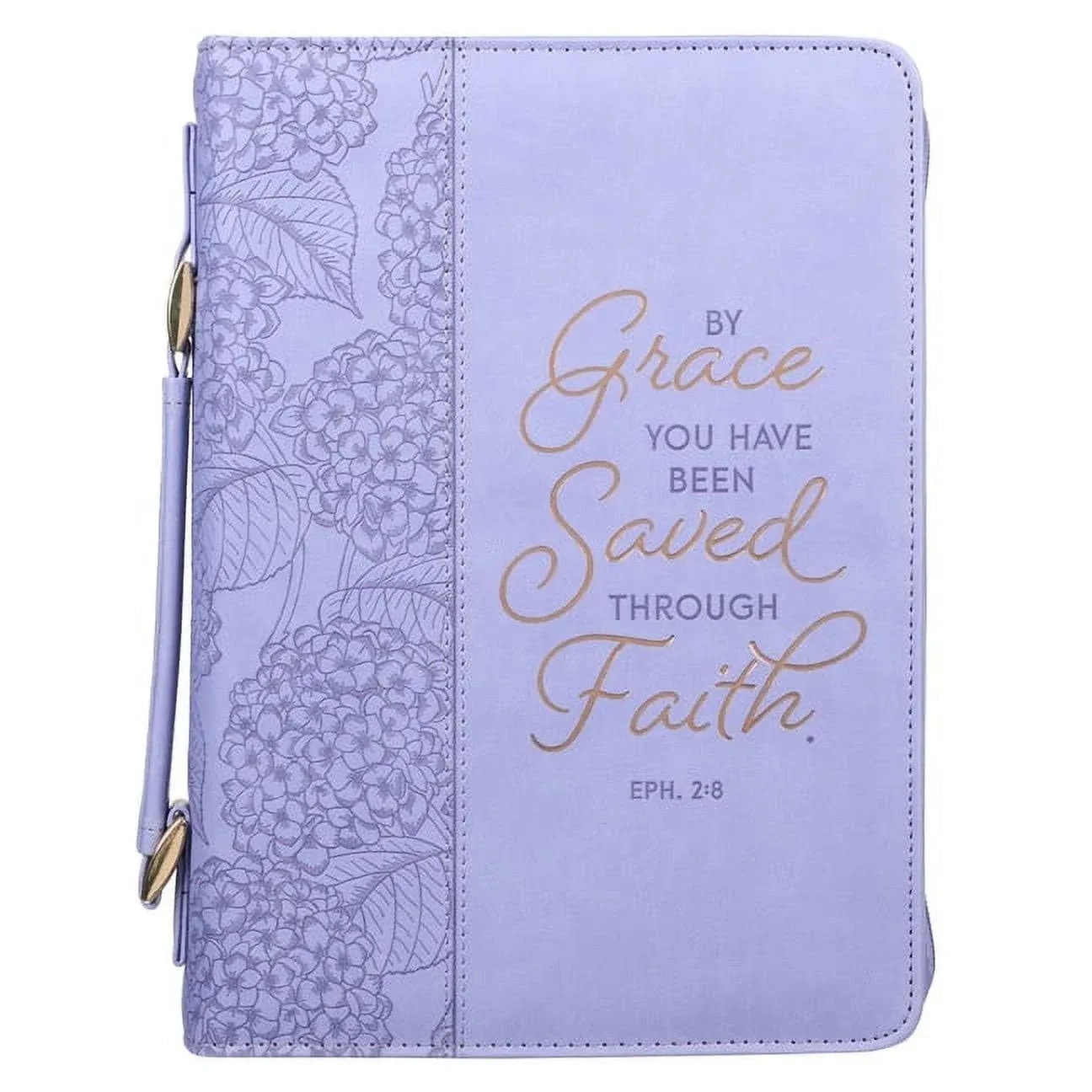 Purple Faux Leather Bible Cover: By Grace You Have Been Saved - Eph. 2:8, LG