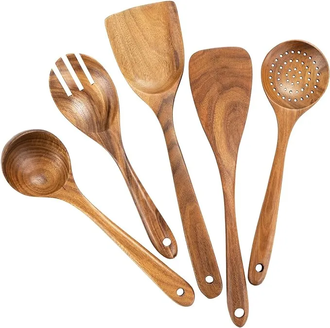 Wood Utensils Set for Cooking, Teak Wooden Spatula 