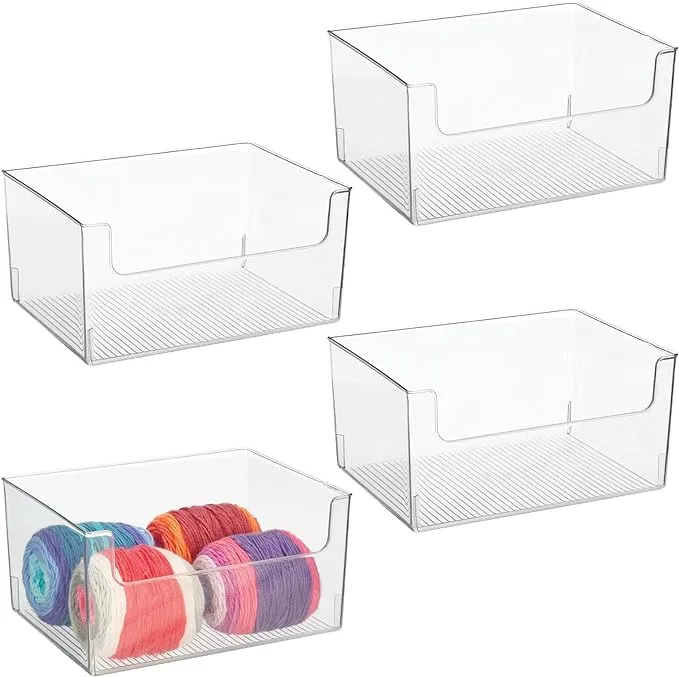 mDesign Modern Deep Plastic Open Front Dip Storage Organizer Bin Basket for Household Organization - Shelves, Cubby, Cabinet, and Closet Organizing Decor - Ligne Collection - 8 Pack - Clear