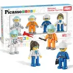 Picasso Toys Magnetic Character Action Figures 4 Piece Astronaut for Building Block Tile Toddler Toy Set Magnet Expansion Pack Age 3 and up Educational STEM Learning Pretend Playset Construction PTA17