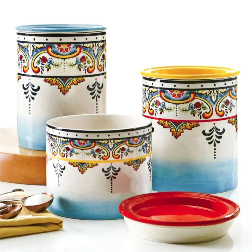 Euro Ceramica 3 Piece Zanzibar Canister Set, Floral