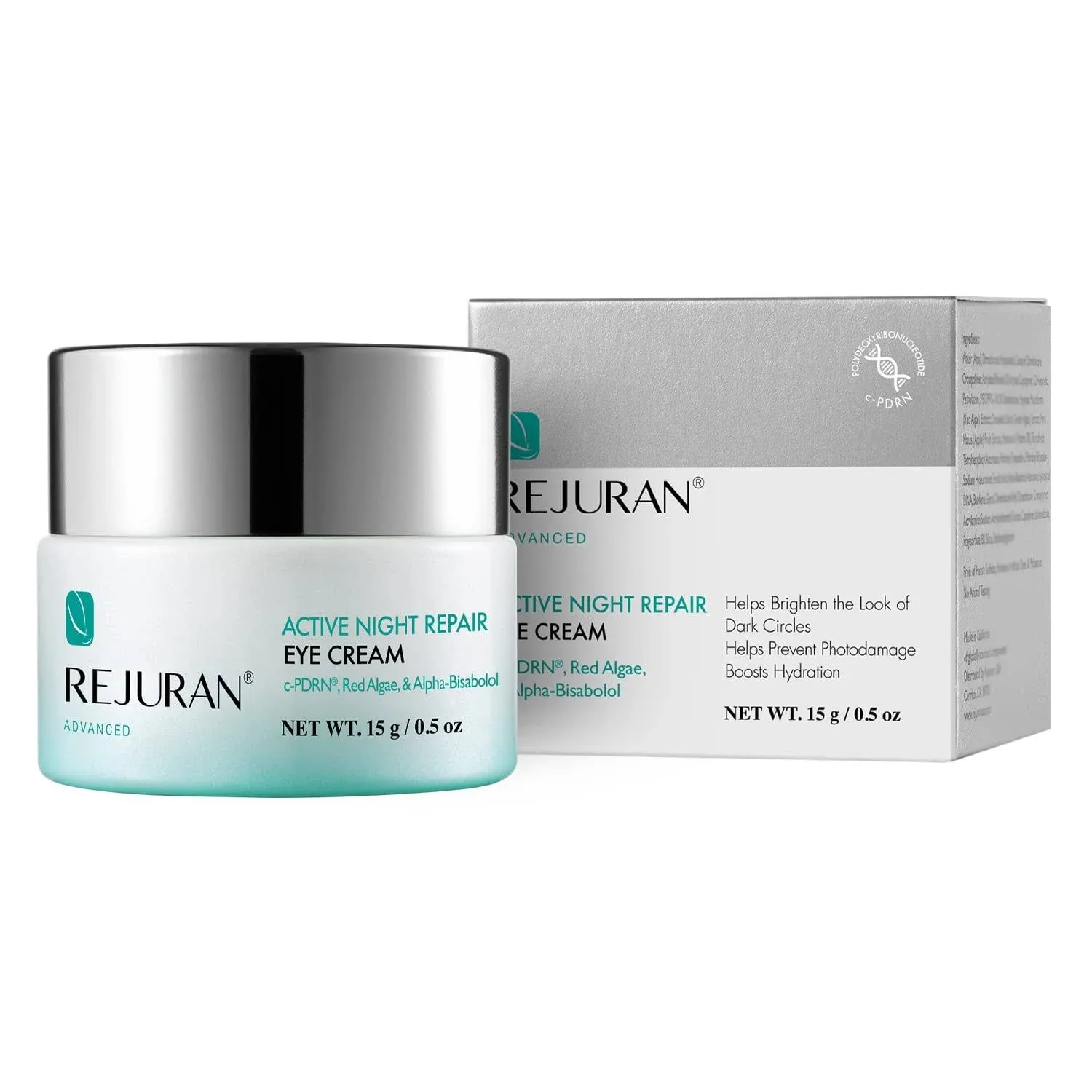 REJURAN Active Night Repair Eye Cream (15g) - Anti-Aging, Firming, Moisturizing Eye Cream with c-PDRN, Marine Extracts, and Vitamin C.