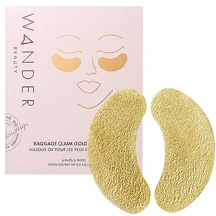 Wander Beauty Baggage Claim - Rose Gold Foil Under Eye Patches For Dark Circles and Puffiness - Under Eye Mask Depuffs & Firms - Brightening Eye Mask for Under Eye Bags (6 Pairs)