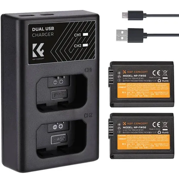 Np-fw50 Replacement Battery 2 Pack and Charger for Sony A6000, A6500, A6300, A6400, A7, A7II, A7RII, A7SII, A7S, A7S2, A7R, A7R2, A55, a5100, RX10