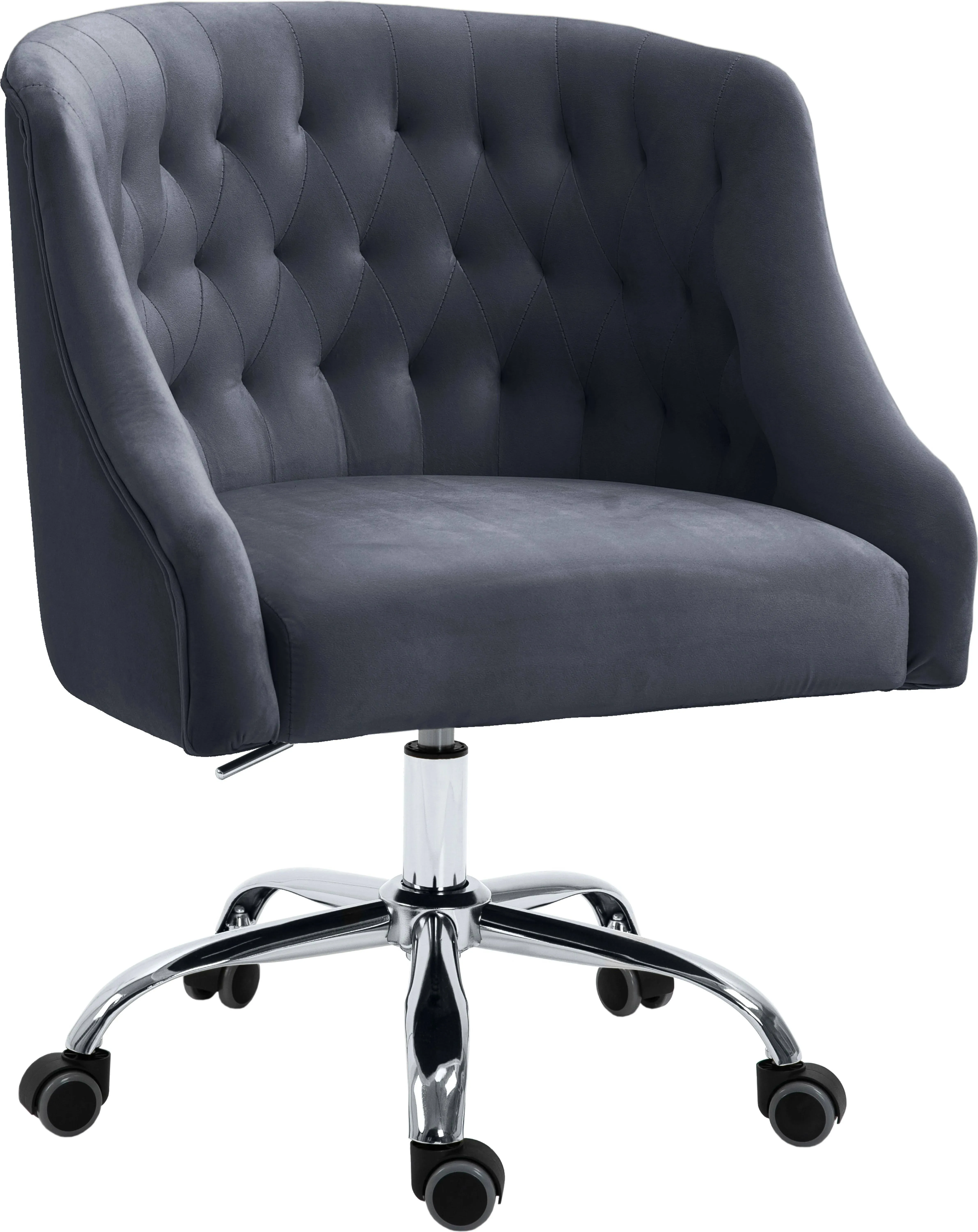 Meridian Furniture Arden Swivel Adjustable Gray Velvet and Chrome Office Chair