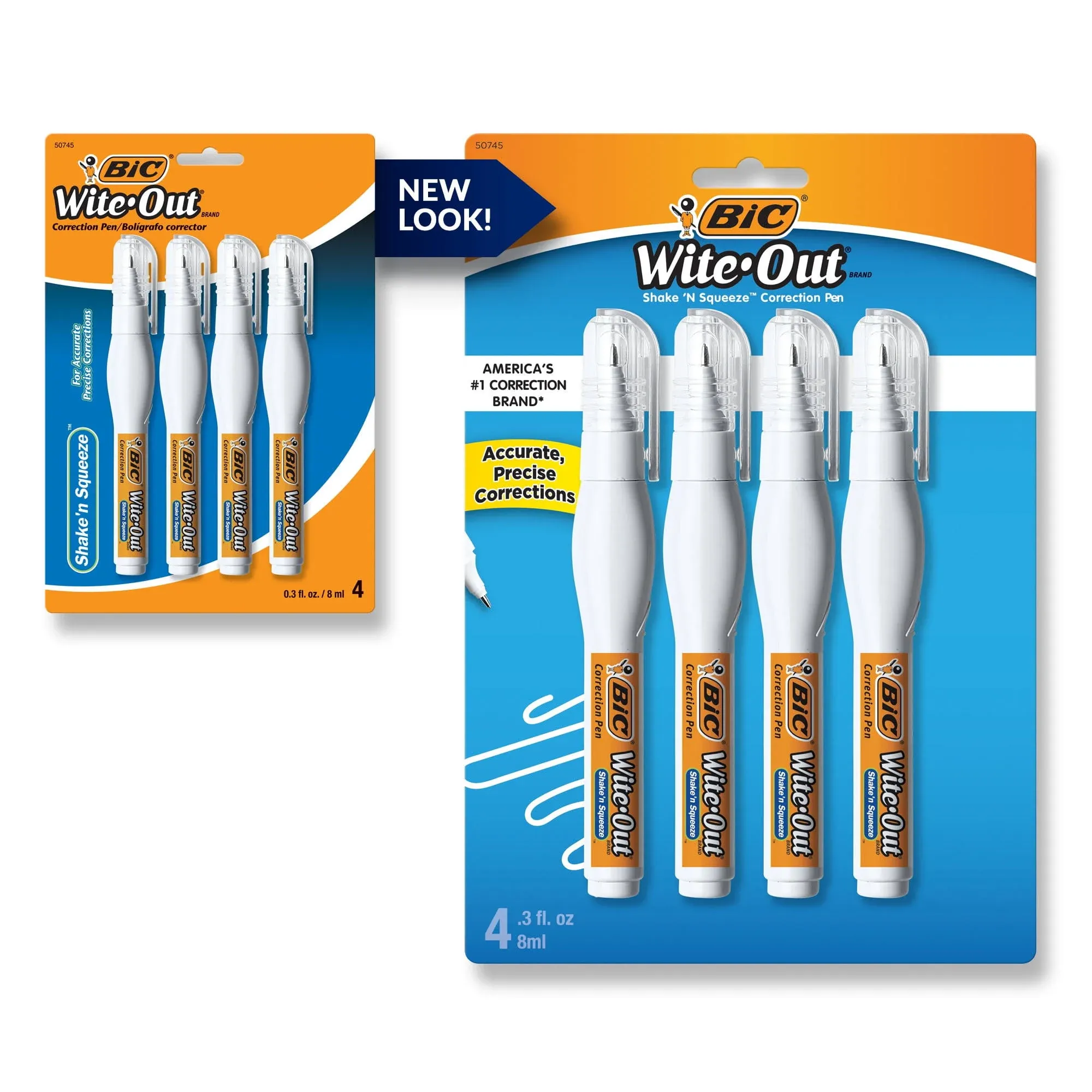 BIC Wite-Out Shake 'N Squeeze Correction Pen, 8 ml, Pack Of 4