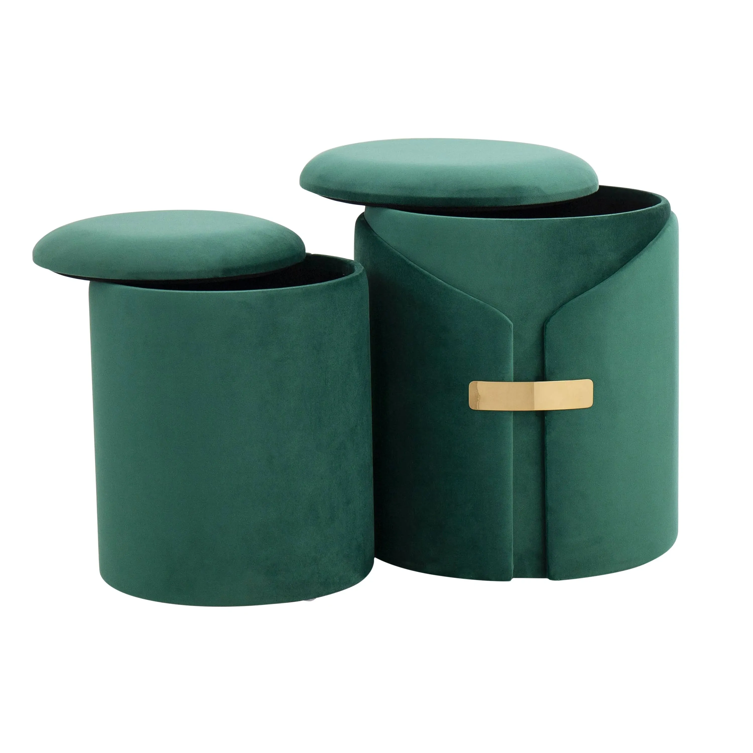 LumiSource Dahlia Contemporary/Glam Nesting Ottoman Set in Green Velvet with Gold ...