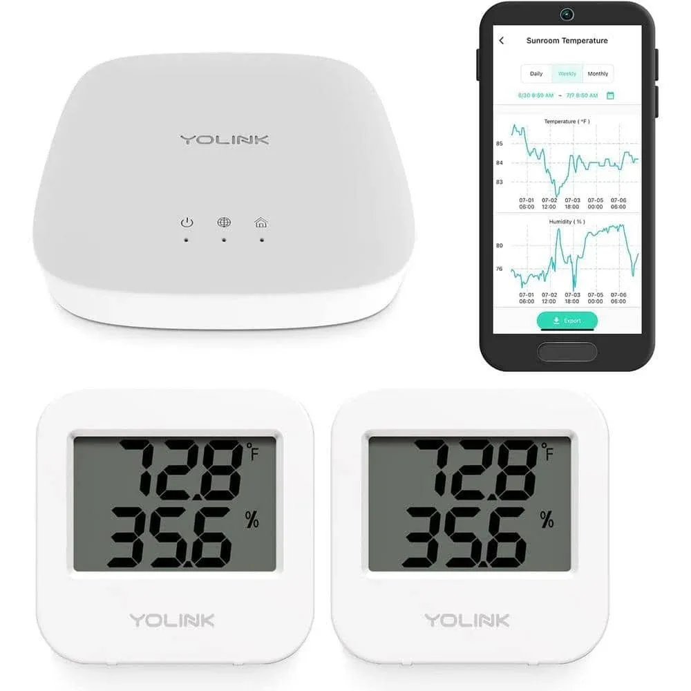 YoLink Smart Wireless Temperature & Humidity Sensor, Wide Temp Range (-22 to 158 degree) for Freezer, Fridge, Green house, Pet Cage Monitoring, Smartphone Alerts, Works w/ Alexa IFTTT -Hub Required