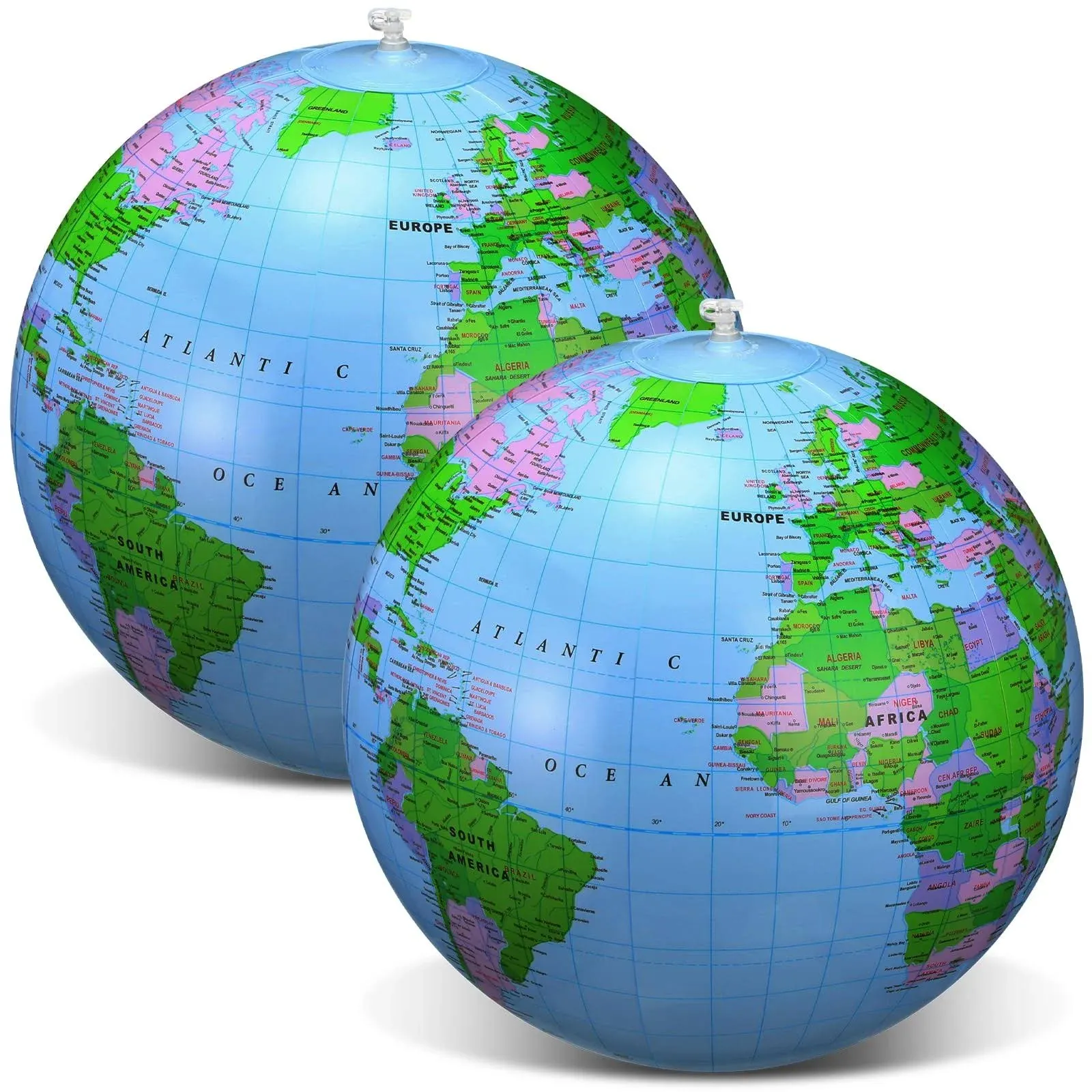 Pangda 2 Pack Inflatable Globe Blow up World Globe Beach Ball Globe for Party Bags, PVC Material