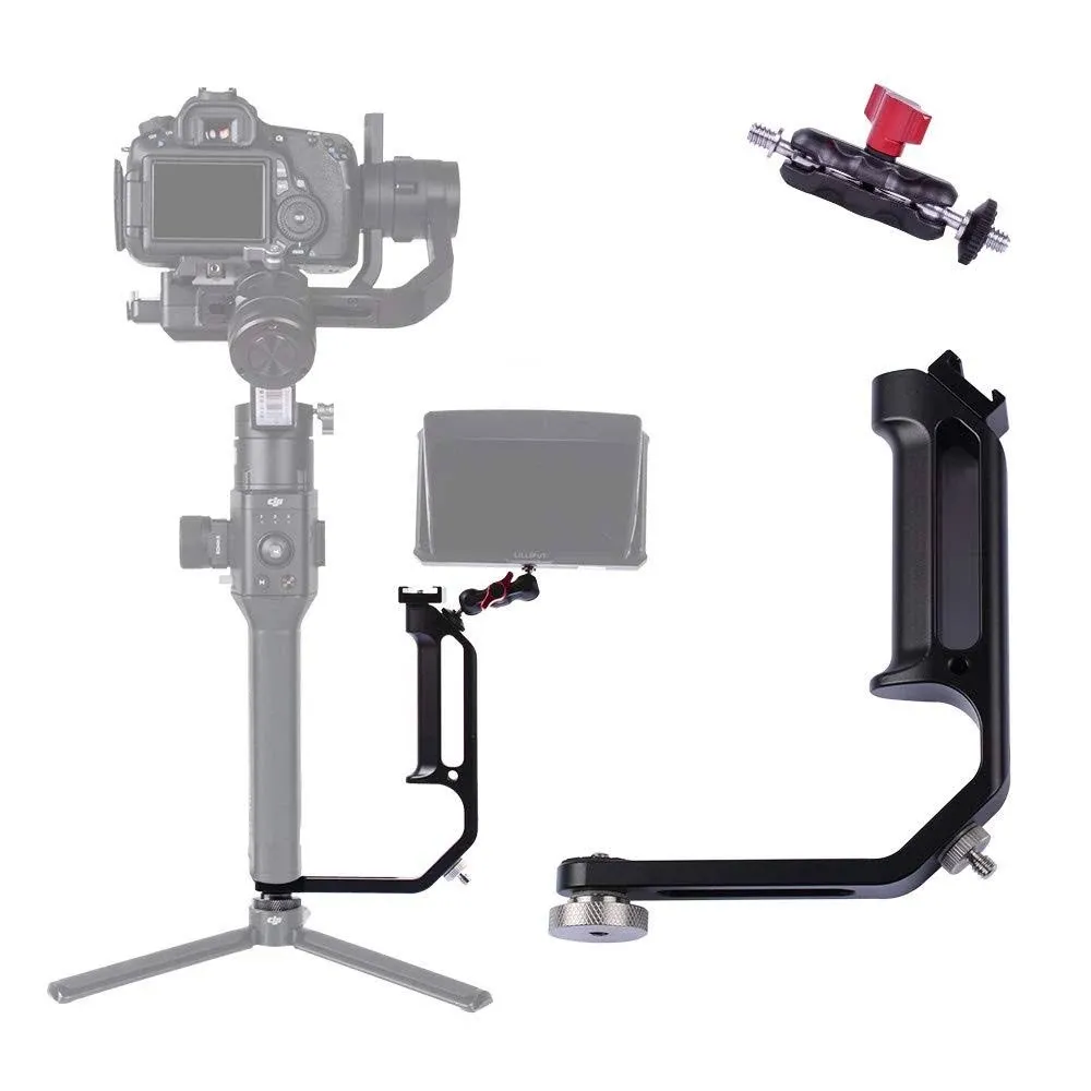 DF DIGITALFOTO Universal L Bracket Handle Gimbal Accessories,Mounting Monitor/Microphone with Bean Grip Compatible with DJI Ronin S/SC,RS2/RSC2/Zhiyun Crane V2/M/2,Moza Air 2,Feiyutech AK2000/4000 etc