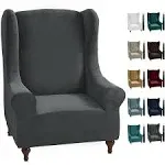 MAXIJIN Stretch Velvet Wingback Chair Slipcover 1-Piece Soft Stylish Plush Slipcovers for Wingback Chairs Thick Rich Velvet Wing Chair Cover with Elastic Bottom (Wing Chair, Gray)