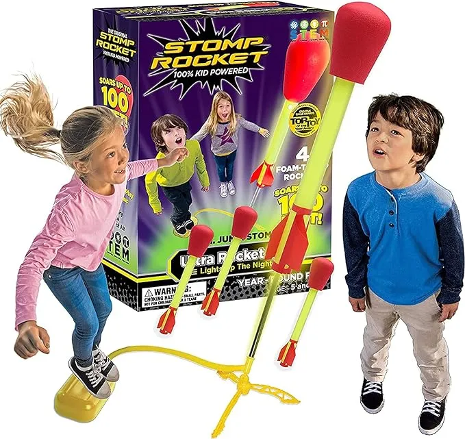 Stomp Rocket Ultra LED Rocket Launcher for Kids, 4 LED Foam Tipped Rockets - Fun Backyard & Outdoor Kids Toys Gifts for Boys & Girls - Toy Foam Blaster Set - Multi-Player Adjustable Launch Stand