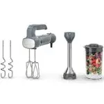 Ninja CI105BRN Foodi Power Mixer System, 750-Peak-Watt Immersion Blender and Hand Mixer, EasyGlide Beaters, Dough Hooks, 3-Cup Blending Vessel, Sea Salt Gray