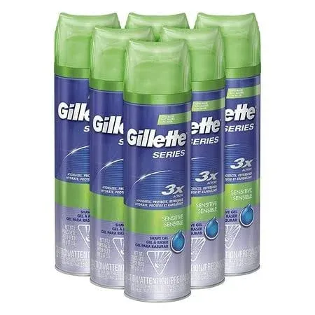 Gillette Series 3X Sensitive Shave Gel 7 Ounce (Pack of 6)