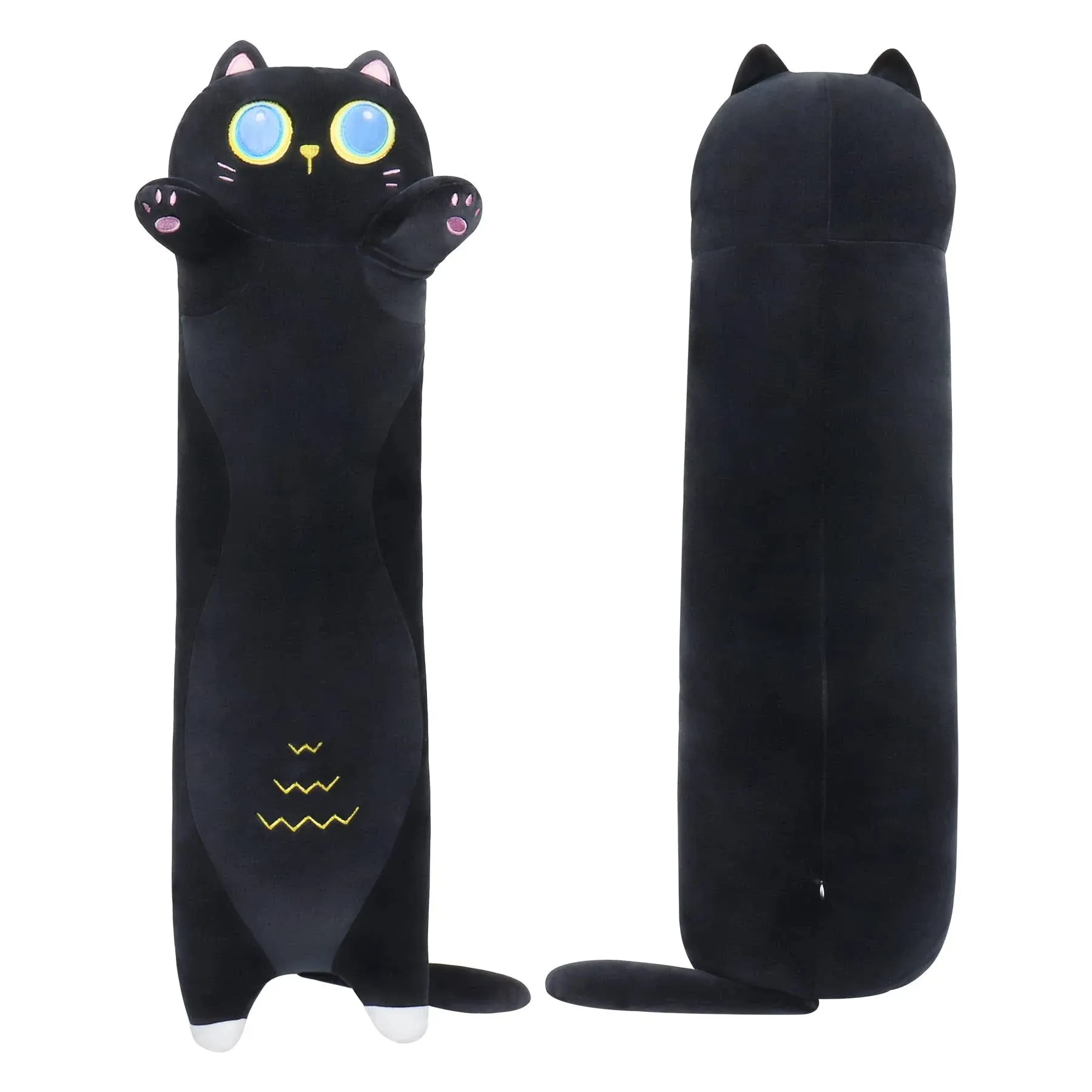 Achwishap Long Black Cat Plush Pillow 35.5", 1.7lb Weighted Cat Plush, Long Cuddly Sleeping Hugging Stuffed Animal, Giant Cute Body Pillow, Beloved Plush Toy Gift at Birthday