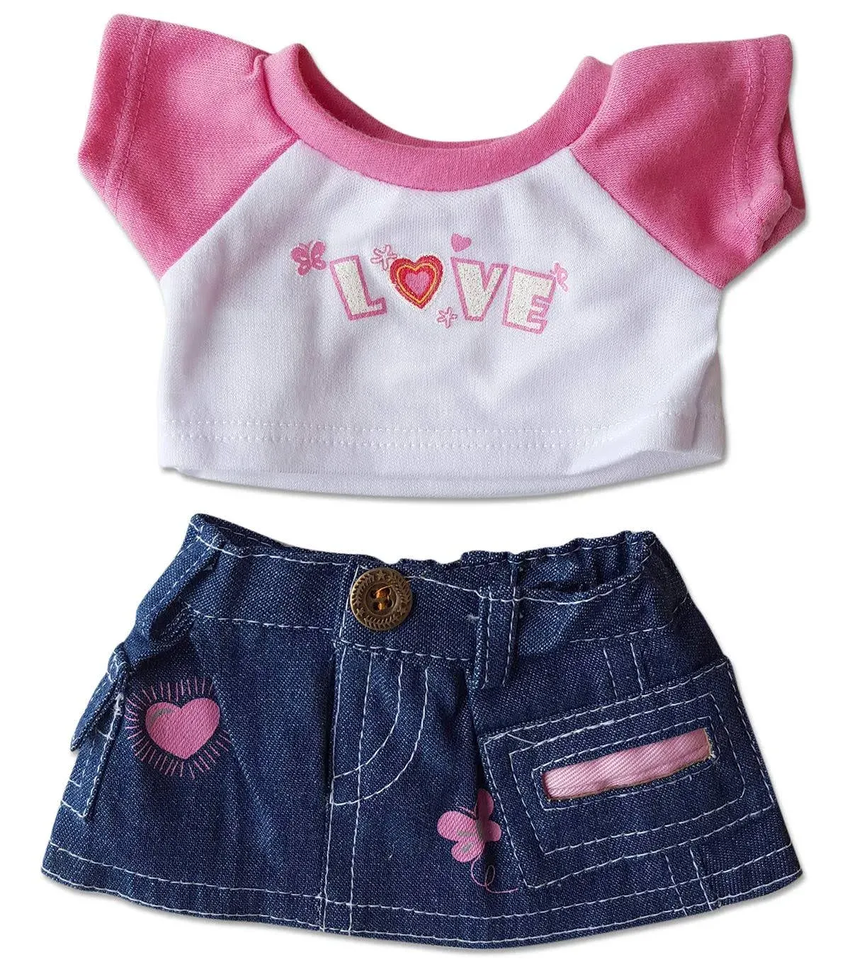 Love T-Shirt &amp; Jean Skirt Clothing Fits 8&#034;-10&#034; Stuffed Animals - Bear Factory