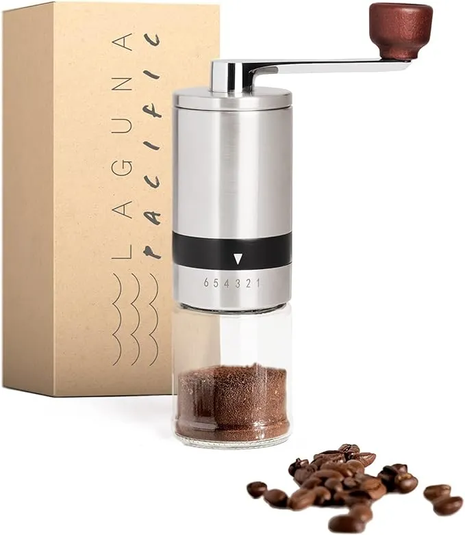 Manual Coffee Bean Grinder | 6 Coarseness Settings | Espresso Grinder, Cold Brew, French Press, Drip, | Burr Coffee Hand Grinder Coffee Mill | Home, Portable, Camping, Travel