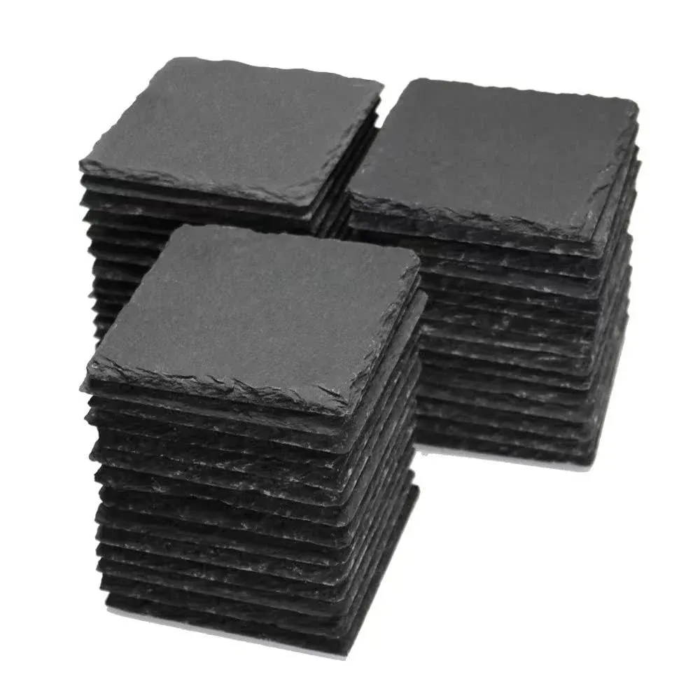 45 Pack 4 X 4 Inch Slate Coasters, Slate Coasters Bulk For Engraving Black