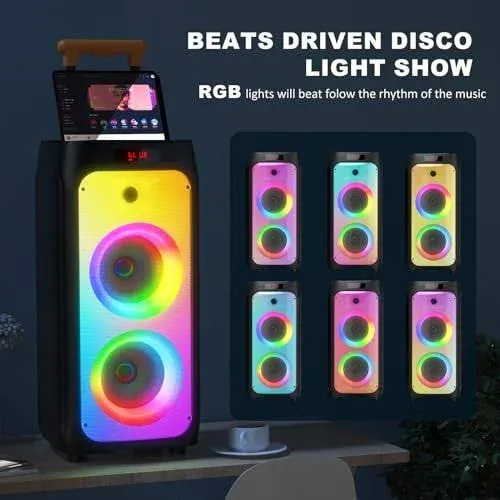 Karaoke-Maschine mit 2 drahtlosen Mikrofonen, Tragbarer Bluetooth-Karaoke-Lautsprecher für draußen, Big Party PA-System mit Disco-Lichtern für Versammlungen, die besten Geschenke für Familie