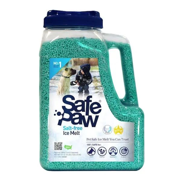 Safe Paw, Dog/Child/Plant Pet Safe Ice Melt with Traction Agent, 8lb, 100% Salt-Free/Chloride-Free, Non-Toxic, No Concrete Damage, Fast Acting, Lasts 3X Longer