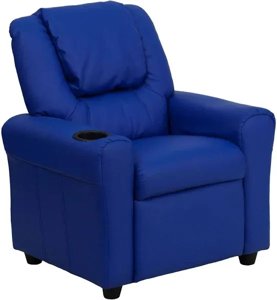 Flash Furniture Kids Recliner Hardwood Frame Blue Vinyl w/ Cup Holder + Headrest