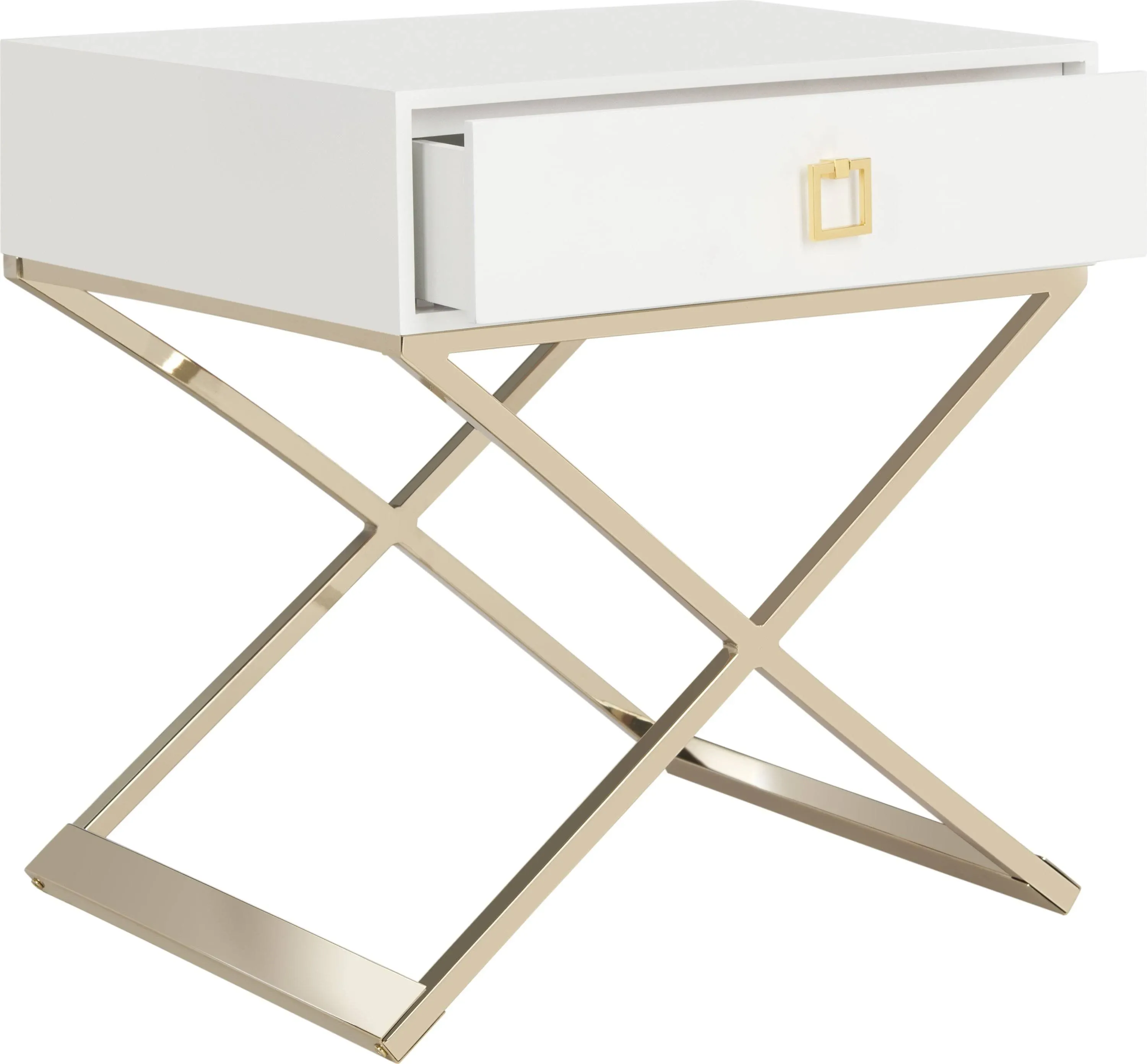 Zarina White Modern Campaign Style Cross Leg End Table